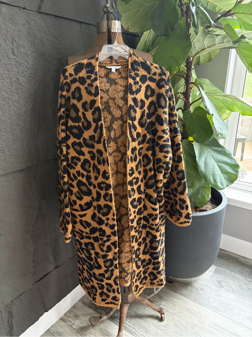 Time and Tru Leopard-Print Open Cardigan - Brown & Black